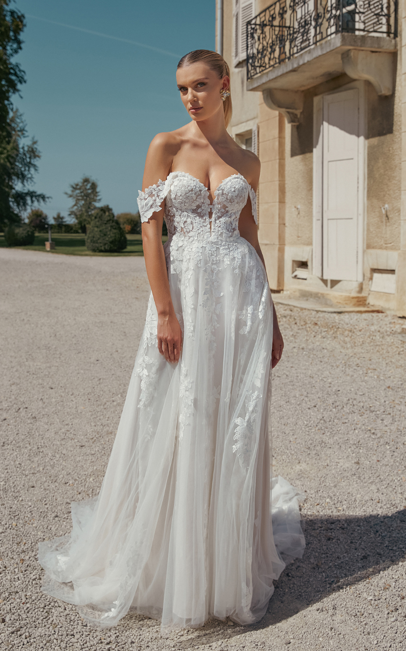 Off the Shoulder A line Wedding Dress