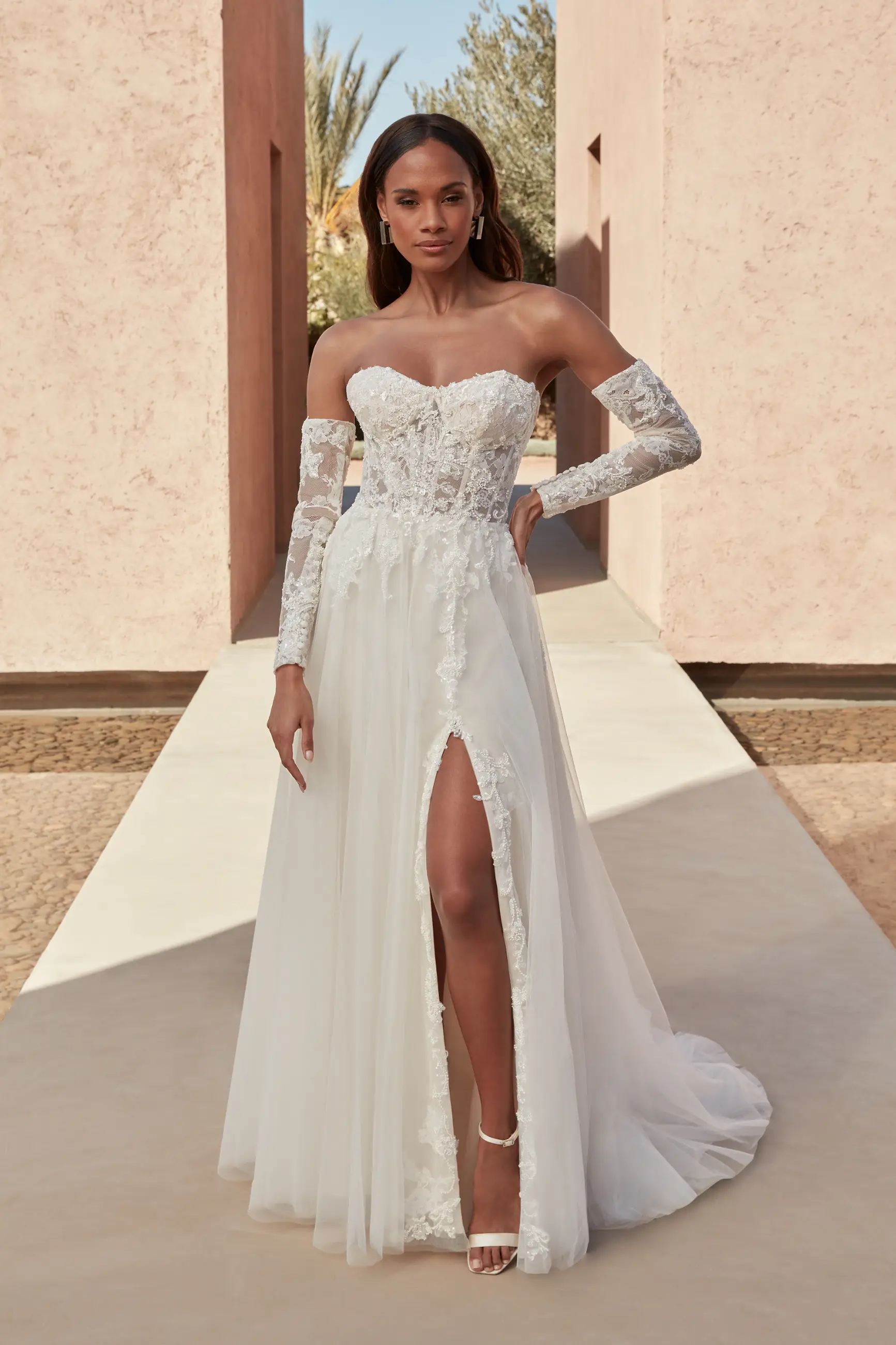 A line Wedding Dress with Slit and Sleeves