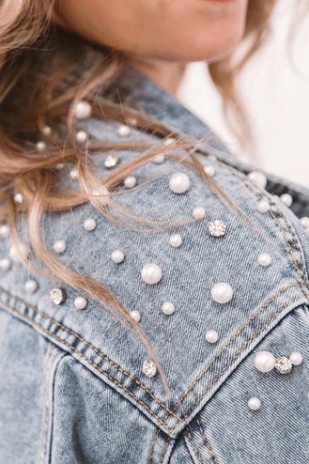 Bridal Swag #Pearl and Rhinestone Denim Jacket #2 default Classic Blue Denim thumbnail