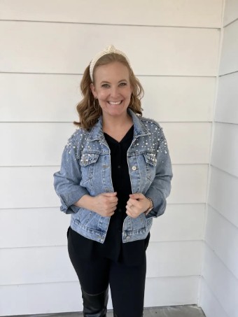 Bridal Swag #Pearl and Rhinestone Denim Jacket #1 Classic Blue Denim thumbnail