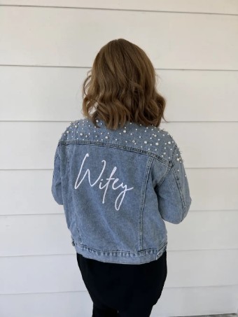 Bridal Swag #Pearl and Rhinestone Denim Jacket #0 default Classic Blue Denim thumbnail